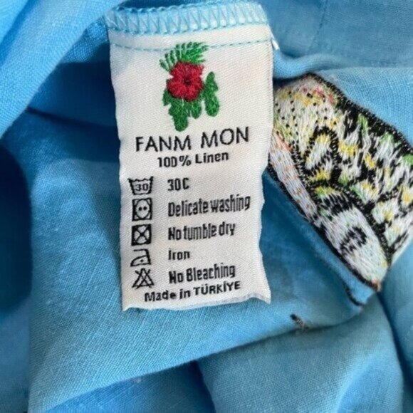 Fanm Mon Linen Embroidered Midi Skirt Butterfly 90’s Contemporary Boho Blue - Picture 6 of 9